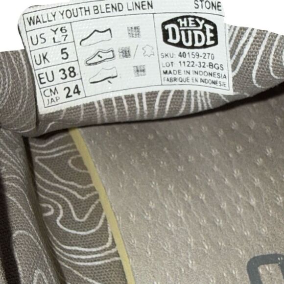 Youth Hey Dude Wally Youth Blend Linen Stone Slip-On Loafers Shoes Size Y1 - Picture 4 of 7